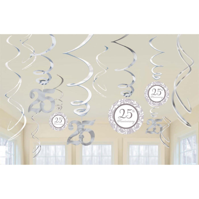 "25Th Anniversary Swirl Decorations - 12 Pack"