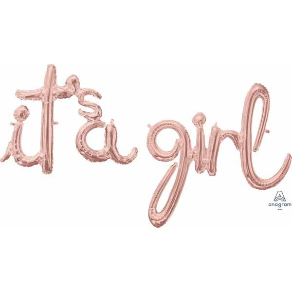 Rose Gold It's a Girl Script Balloon
