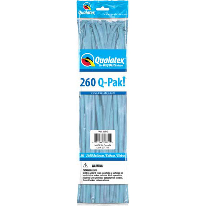 Qualatex 260 Q-Pak Pale Blue Latex Balloons (50/Pk)