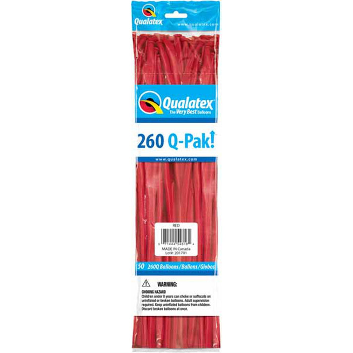 Qualatex 260 Q-Pak Red Latex Balloons (50/Pk)