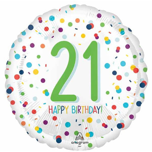 Confetti Happy 21st Birthday 18-Inch Round Foil Balloon
