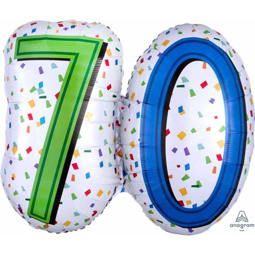 Rainbow 70th Birthday Shaped Foil Balloon, 24 Inch