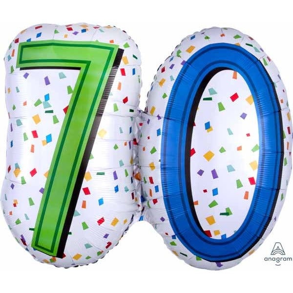 Rainbow 70th Birthday Shaped Foil Balloon, 24 Inch