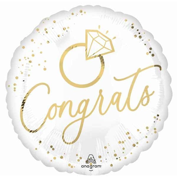 White Gold Wedding 18-Inch Round Foil Balloon