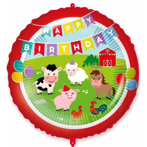 Farm Happy Birthday 18-Inch Round Foil Balloon