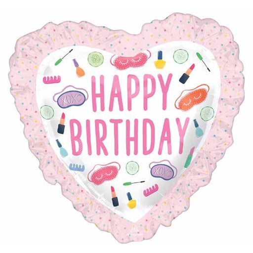 Spa Party Happy Birthday Heart Foil Balloon, 28 Inch