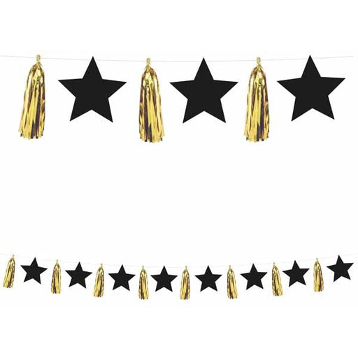 Black Star & Gold Tassel Paper Garland
