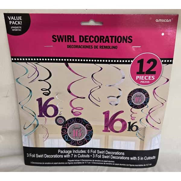 Sweet Sixteen Foil Swirl Decoration Kit