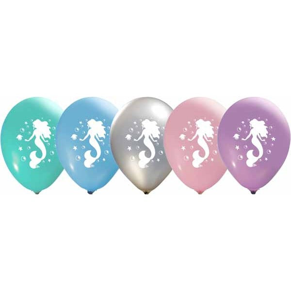 12-Inch Mermaid Latex Balloons with Two-Sided Print, 50 Count