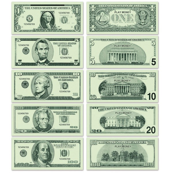 CASINO PLAY MONEY 100/PKG PRINT 2 SIDE