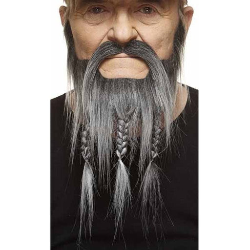 Black and Grey Short Costume Beard with 3 Braids