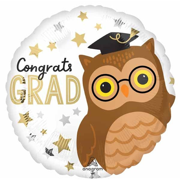 Congrats Grad Owl 18-Inch Round Foil Balloon