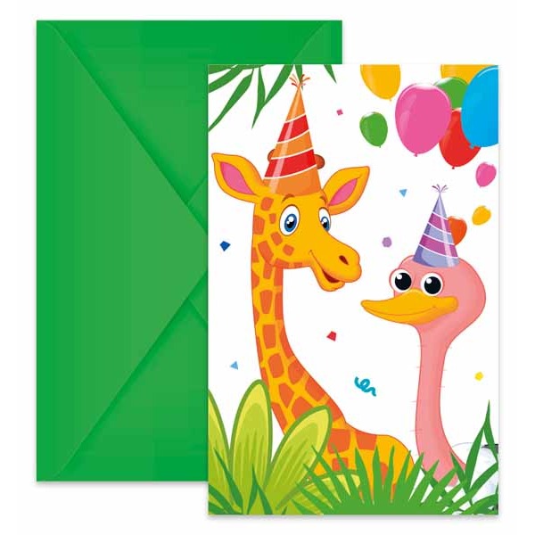 Jungle Balloon Party Invitations with Envelopes, 6 Pack
