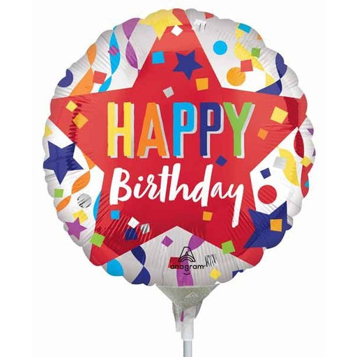 Satin Happy Birthday Star 9-Inch Round Foil Balloon