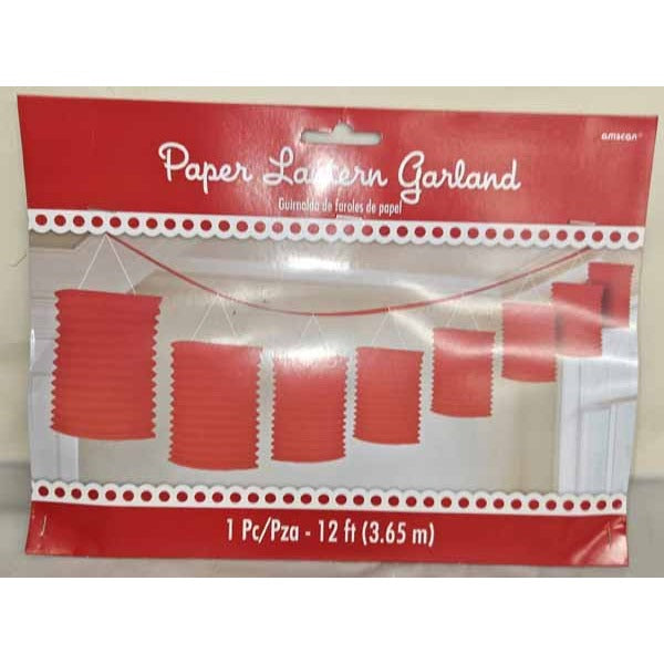 Red Paper Lantern Garland, 12 ft