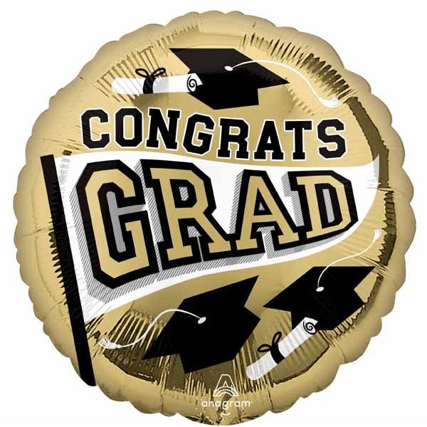 Gold School Graduation 18-Inch Round Foil Balloon