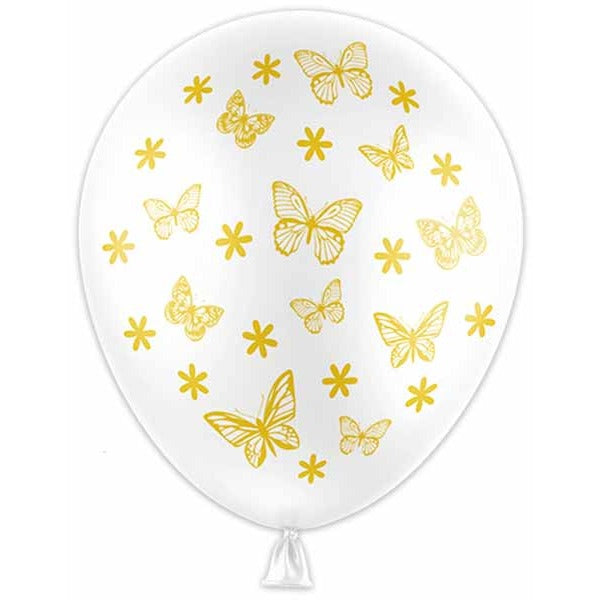 White Butterfly 12-Inch Latex Balloons, 6 Pack
