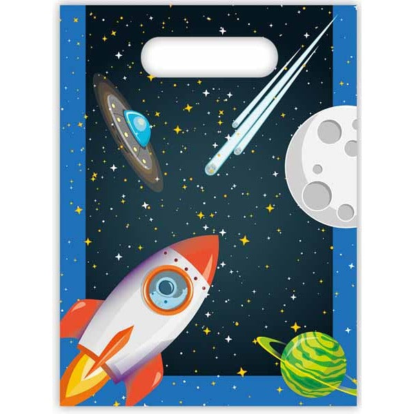 Rocket Space Plastic Party Bags, 6 Pack