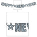 Black & Silver Glittered Happy New Year Streamer