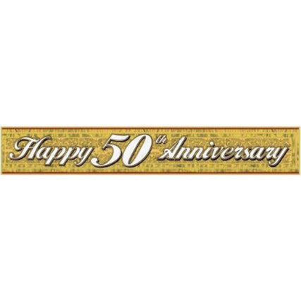 Gold Metallic Anniversary Banner, 8 Inches x 5 Feet