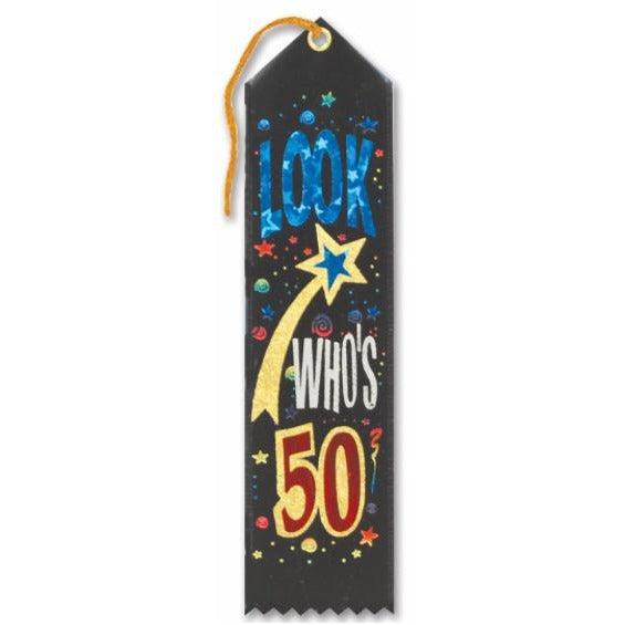 Look Who's 50 Award Ribbon, 2 x 8 Inches