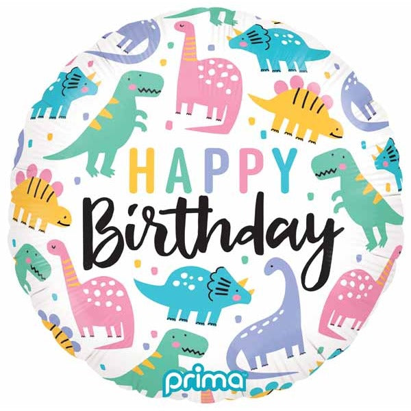 Colorful Dinos Birthday 18-Inch Round Foil Balloon