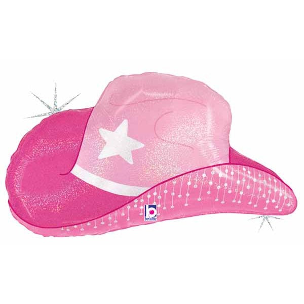 Pink Cowgirl Hat Holographic Foil Balloon, 26 Inch