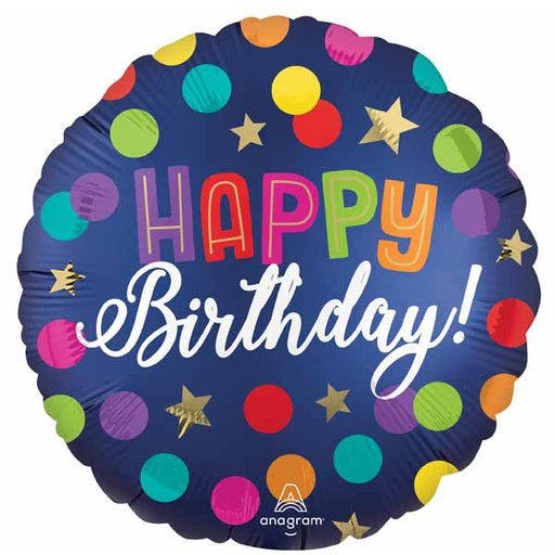 Happy Birthday Blue Confetti 18-Inch Round Foil Balloon