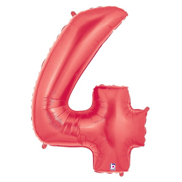 Megaloon Red Number 4 Balloon, 40 Inch