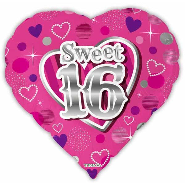 Sweet 16 Heart Foil Balloon, 18 Inch