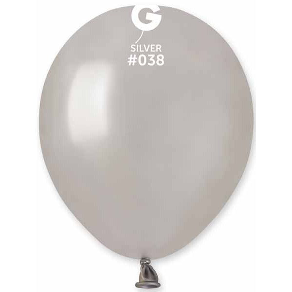 Gemar 5" Metallic Silver #038 Latex Balloons, 100 Count