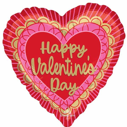 Happy Valentine's Day Scalloped Hearts 18-Inch Heart Foil Balloon
