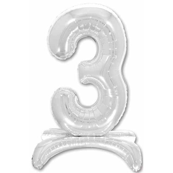 26-Inch Silver Stand-Up Number 3 Balloon