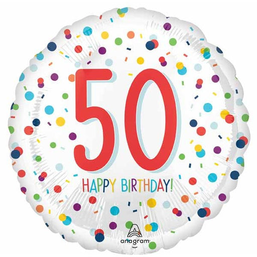 50th Birthday Confetti Print 18-Inch Round Foil Balloon