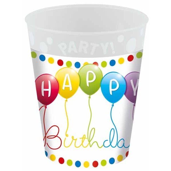 PARTY REUSE CUP 9OZ 4/PK HBDAY STREAMERS