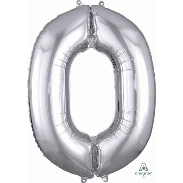 26 Inch Silver Number 0 Foil Balloon