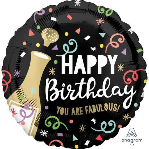 Gold Bubbly Happy Birthday Round Foil Balloon, 18 Inch