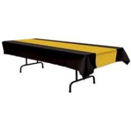 Black & Gold Plastic Table Cover, 54 Inch