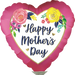 Happy Mother's Day Floral Pink 9" Heart Foil Balloons (10/Pk)