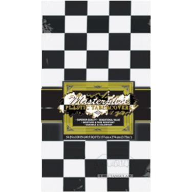 Black Check Plastic Table Cover, 54 x 108 Inches