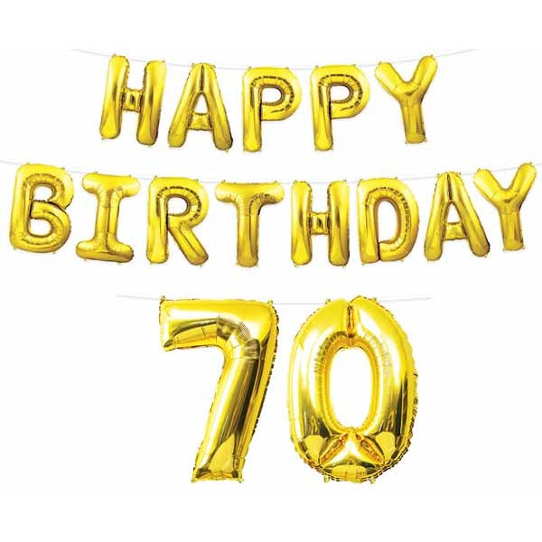 Happy Birthday 70 Gold Balloon Streamer