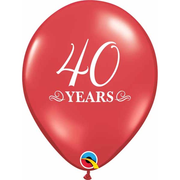 40 Years Ruby Red 11-Inch Latex Balloons, 50 Count