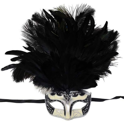 Black Masquerade Mask with Black Flowers