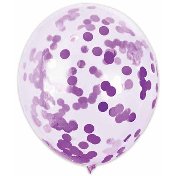 12-Inch Purple Confetti Print Latex Balloons, 4 Pack