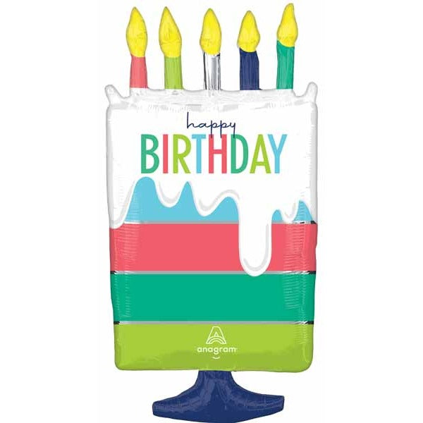 Modern Happy Birthday Cake 30" Foil Balloon