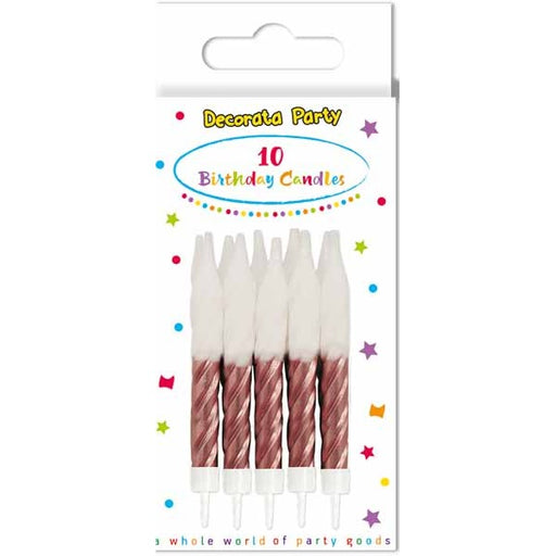 Rose Gold Spiral Birthday Candles with Holders, 10 Pack