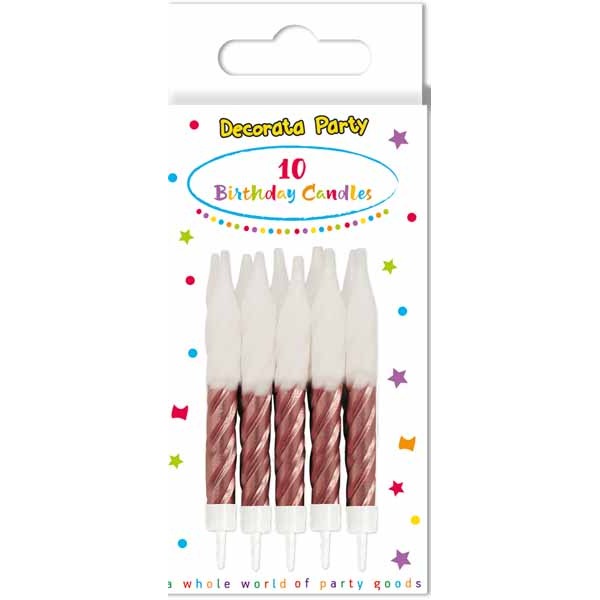 Rose Gold Spiral Birthday Candles with Holders, 10 Pack