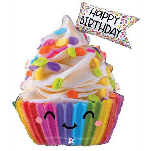 Cute Cupcake Happy Birthday Foil Balloon, 31 Inch