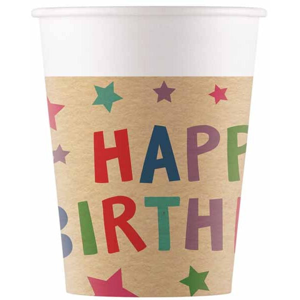 PAPER CUPS 7OZ 8/PK KRAFT HBDAY STARS