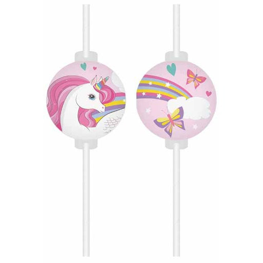 MEDALLION PAPER 4/PK STRAW UNICORN RAINB